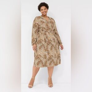 Lane Bryant Leopard Animal Print Tie Midi Dress Sz 18/20 Stretch Comfy Mobwife